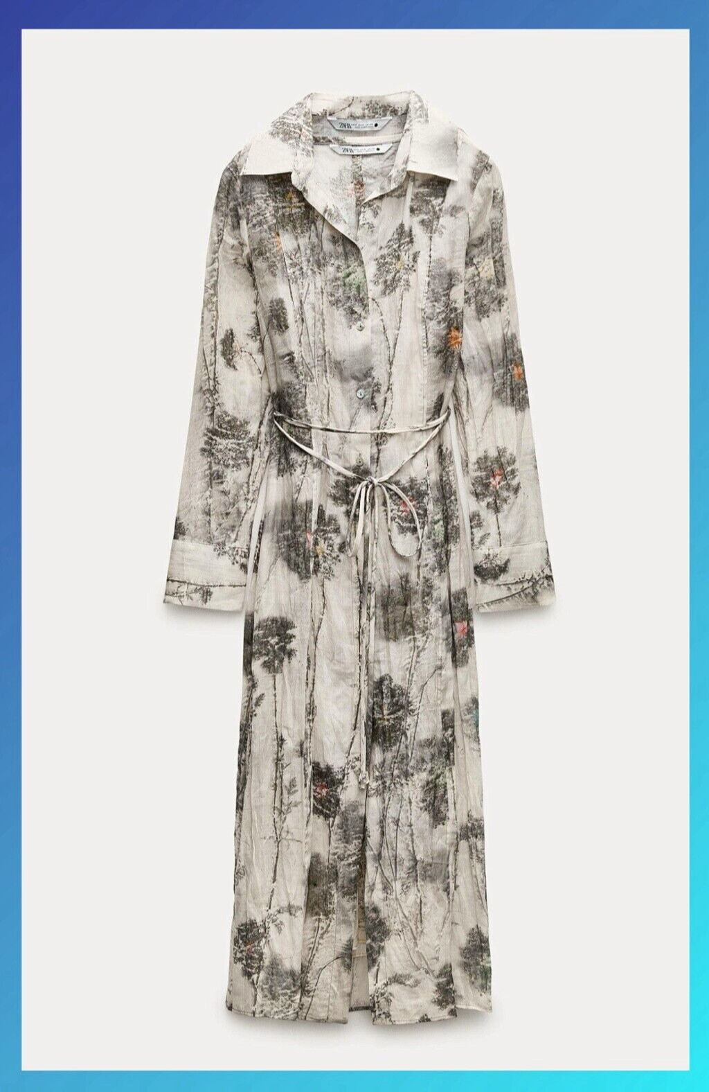 NWTZARA PRINTED 100% RAMIE SHIRT DRESS ZW COLLECTION TWO PIECE SET