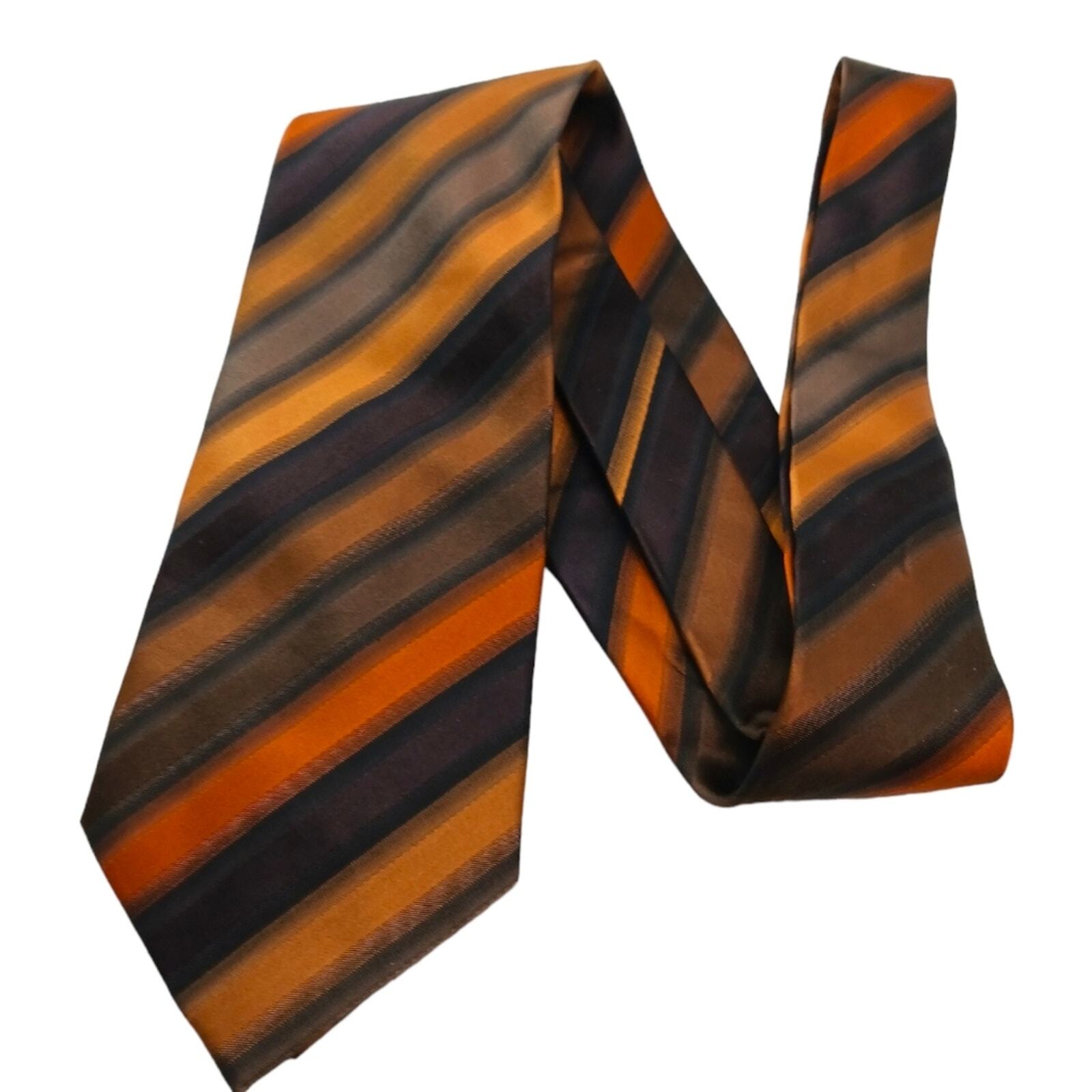 Orange Mens Tie Diagonal Stripes Shimmery Silk 60 in Classic 3 3/4 in wide