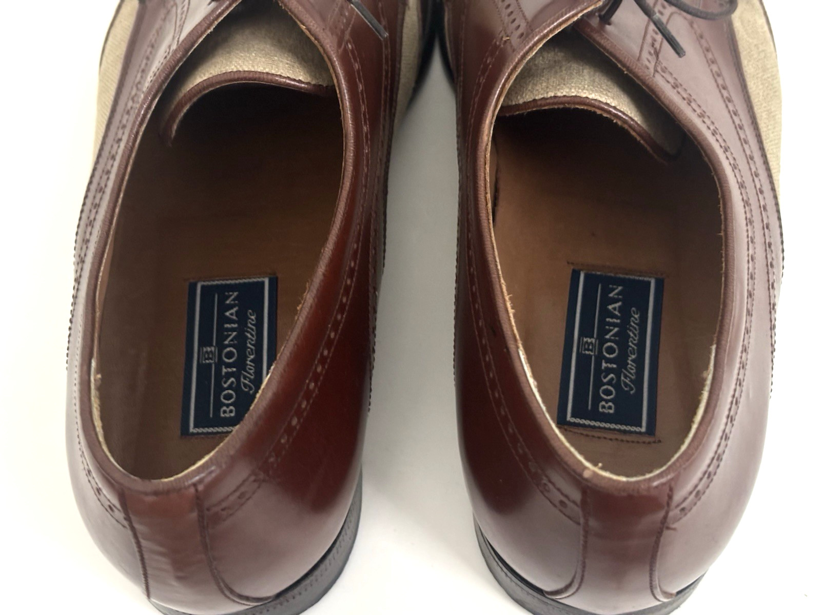 Bostonian Florentine Shoes Size 10 Brown Leather Linen Spectator Wingtip Italy