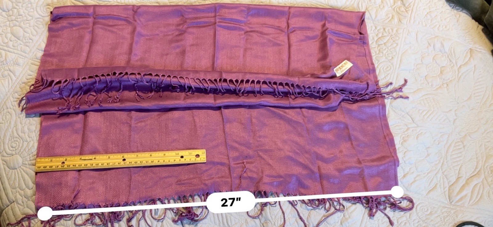 100% Pashmina Scarf Wrap Shawl Purple Sheen 4” Fringe 69”x 27.5” Approx Tag New