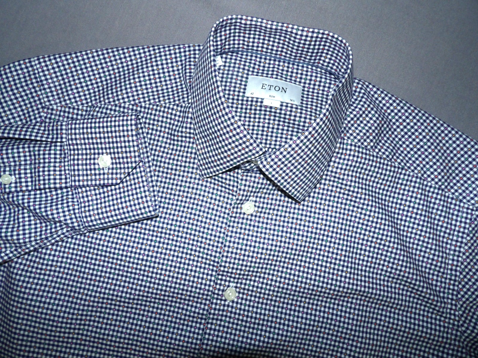 ETON Long Sleeved Check Polka Dot Slim Fit Button Up Dress Shirt Men’s 16.5 – 42