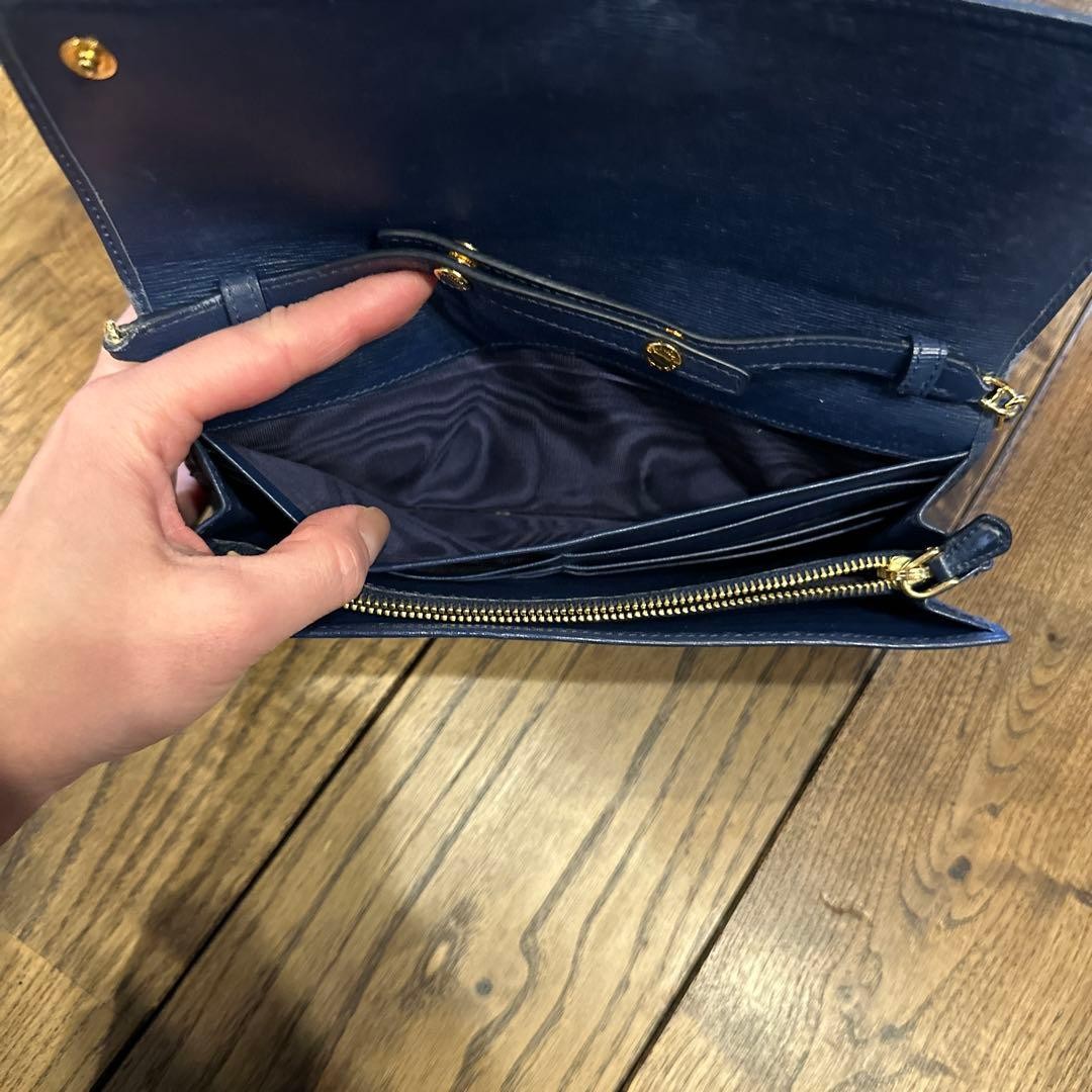 Prada Saffiano Leather Chain Wallet Gold Shoulder Bag 21cm 8.3in W 10cm 3.9in H