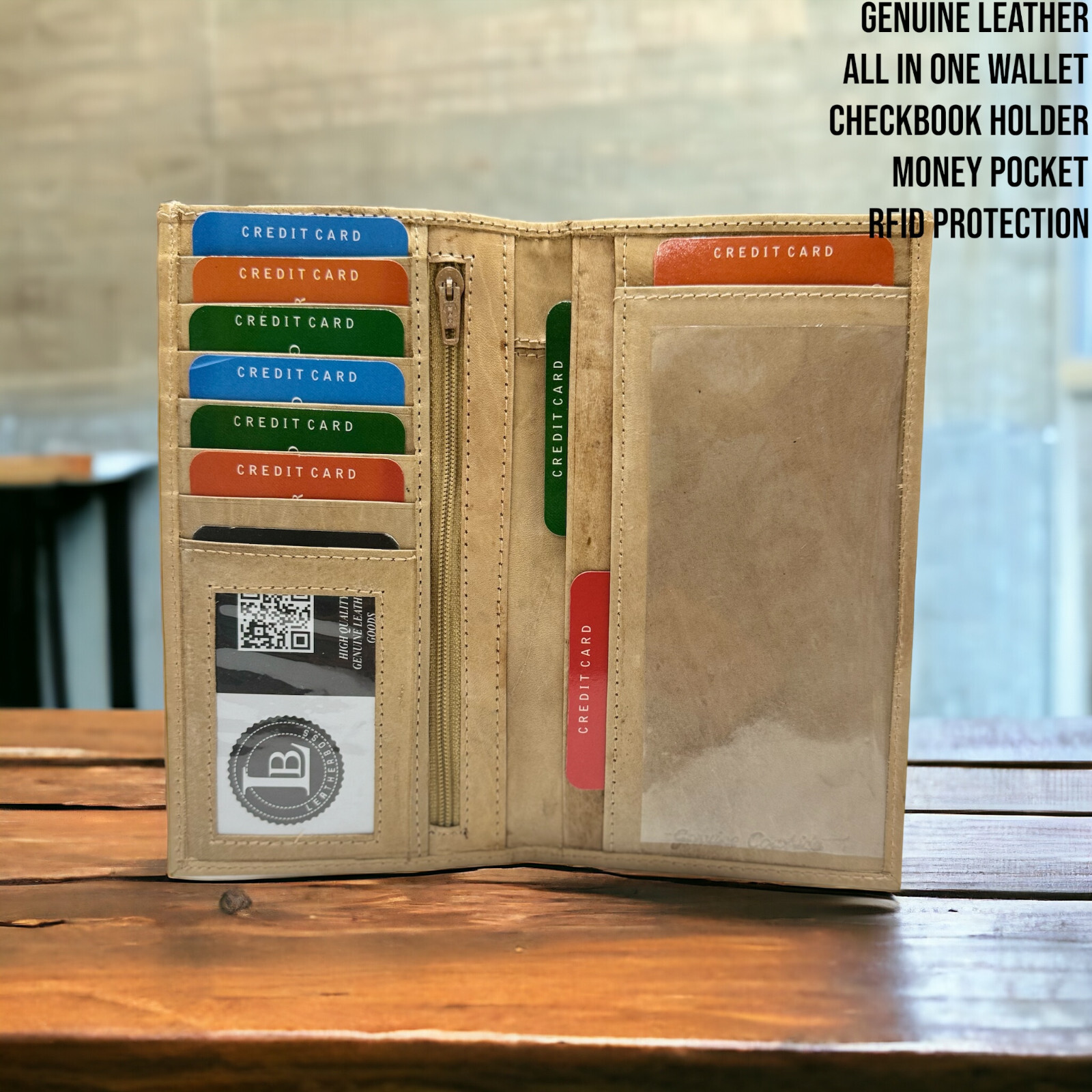 RFID Leather Checkbook Cover With Credit Card Slots and Pen Holder