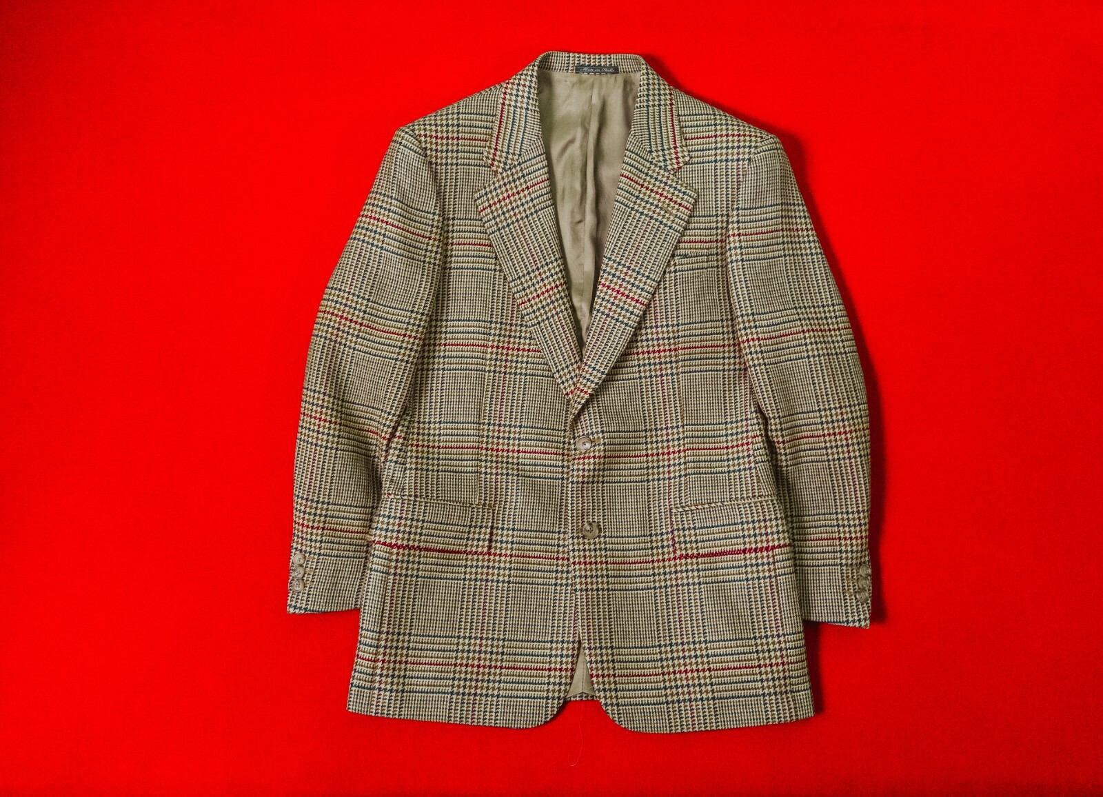 CORNELIANI Sartoria Men 90% Wool 10% Cashmere Plaid Beige Size 48 / M Jacket