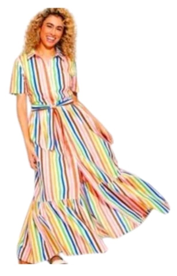 Women’s Dress Multi Color Striped Rainbow Short Sleeve /different sizes