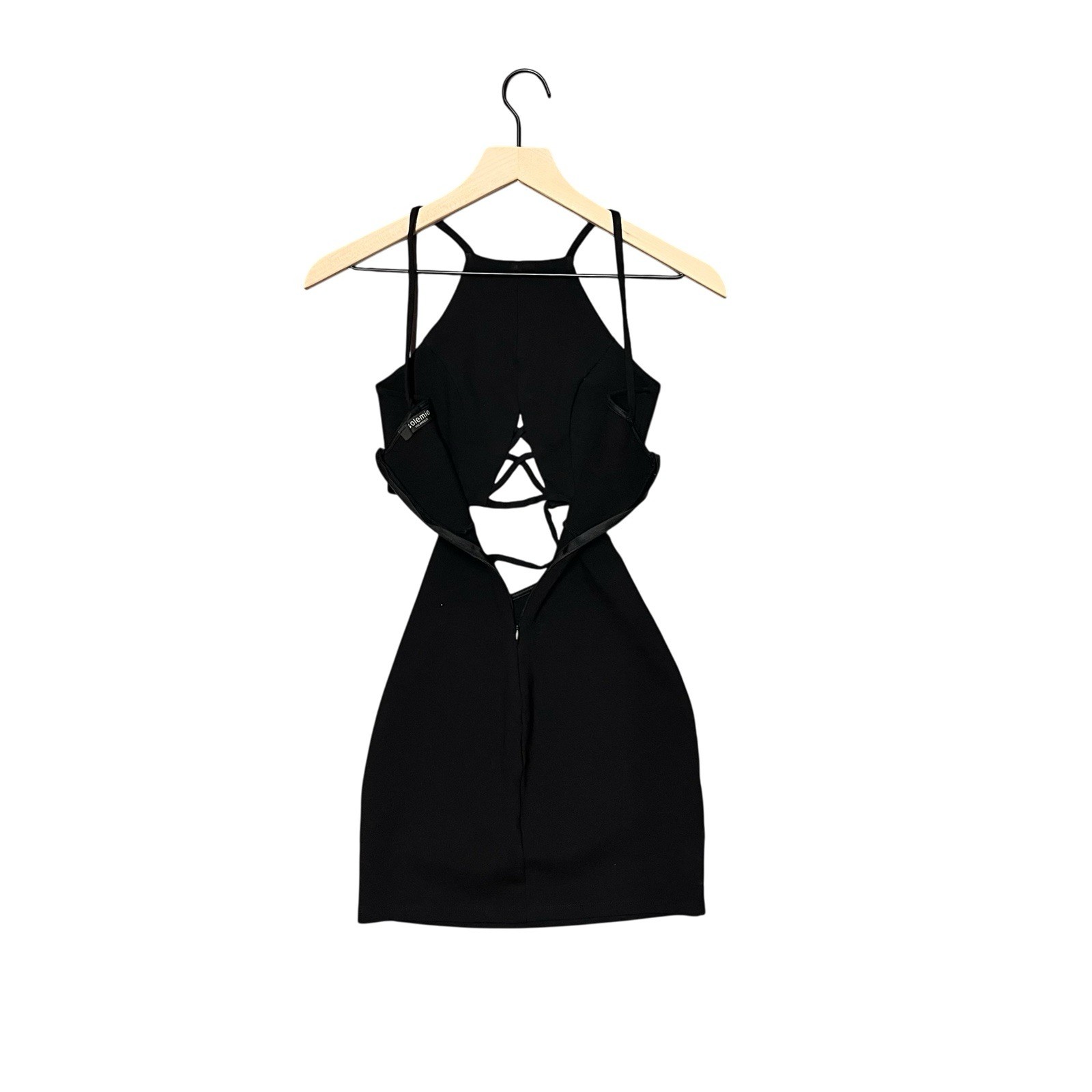 Solemio Black Halter Cut-Out Lace-Up Strappy Bodycon Mini Dress Size S
