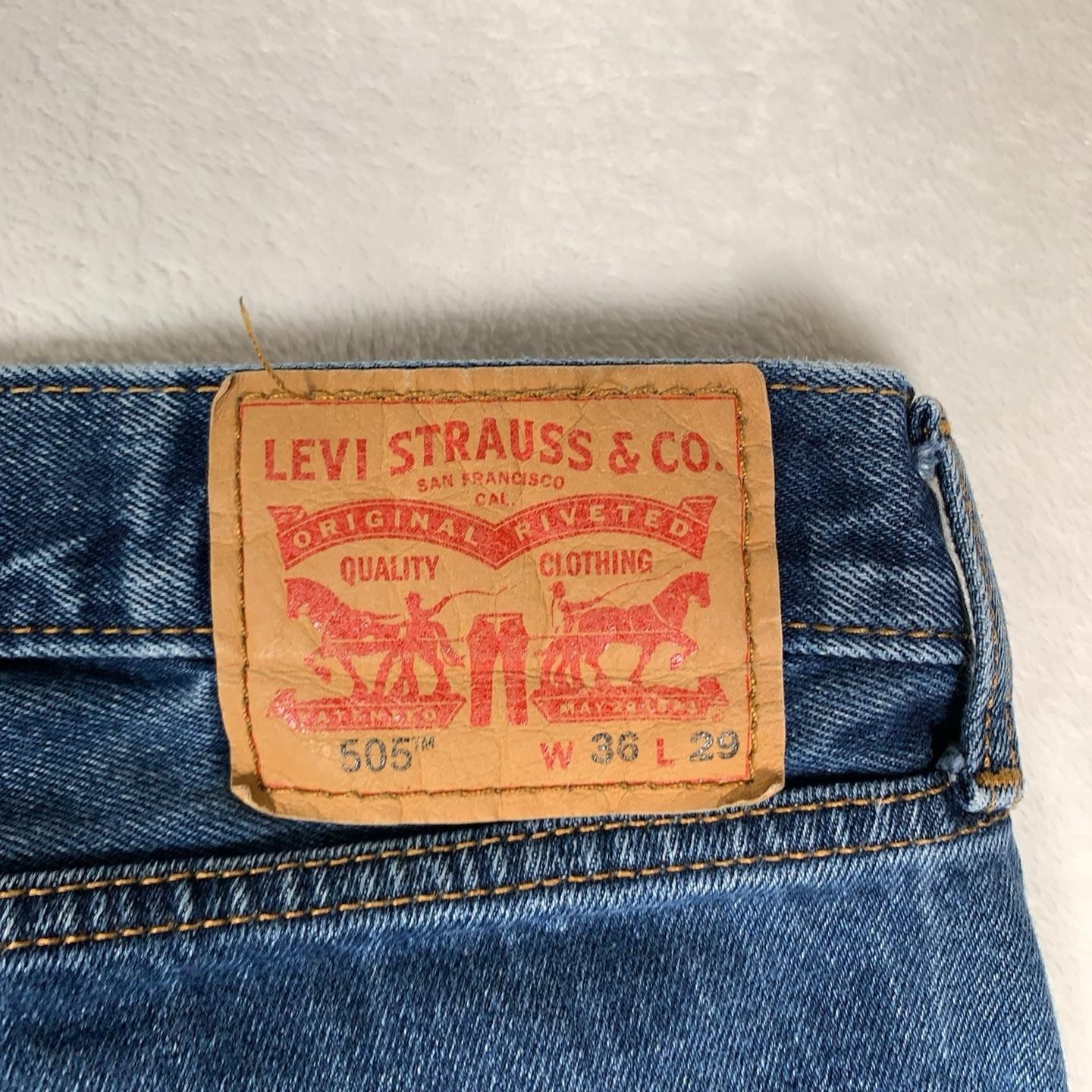 Levis 505 Regular Jeans Mens 36×29 Blue Medium Wash Straight Denim Cotton