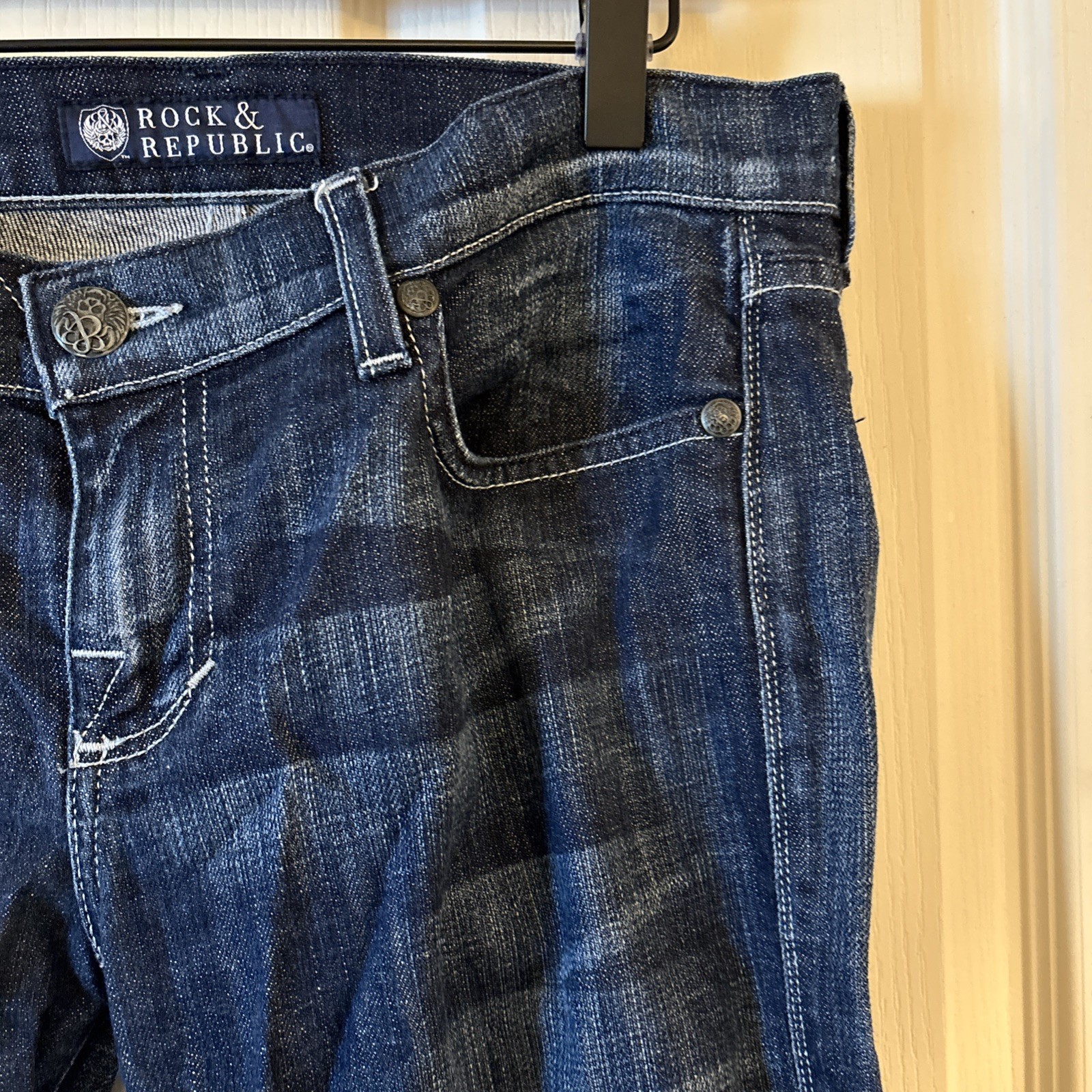 Vintage Rock & Republic Dark Blue Embellished Flare Jeans Women’s Size 29
