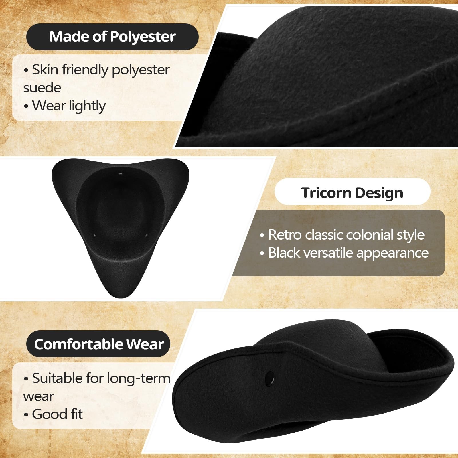 Pirate Tricorn Hat Colonial Costume Accessory for Halloween Cosplay Party