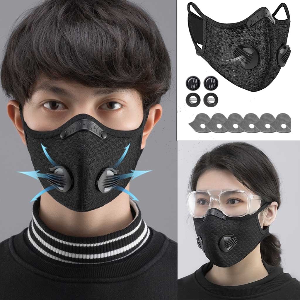 Face Mask with Active Carbon Filter Breathing Valves Reusable Cycling Sport Mesh
