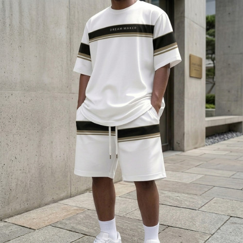 Men 2-Piece Set Summer Outfit Short Sleeve Sweatshirt T Shirts and Shorts Suits