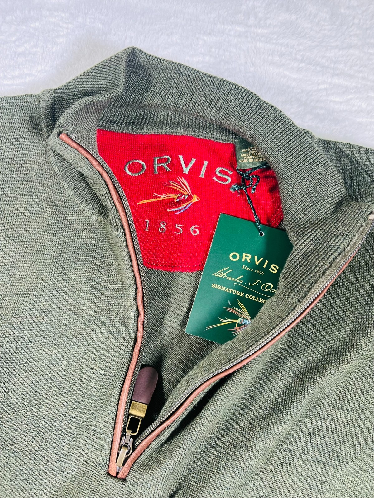 Orvis Merino Wool Quarter Zip Sweater Pullover Zip Neck Green Mens XXL NWT