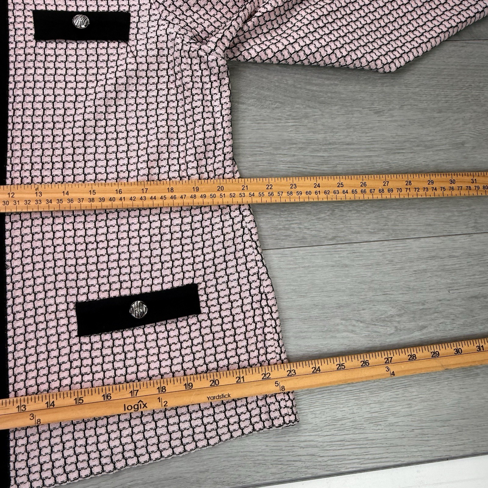 NWT Ming Wang Pale Pink & Black Knit Cardigan Sweater Jacket Top Heritage Fit M