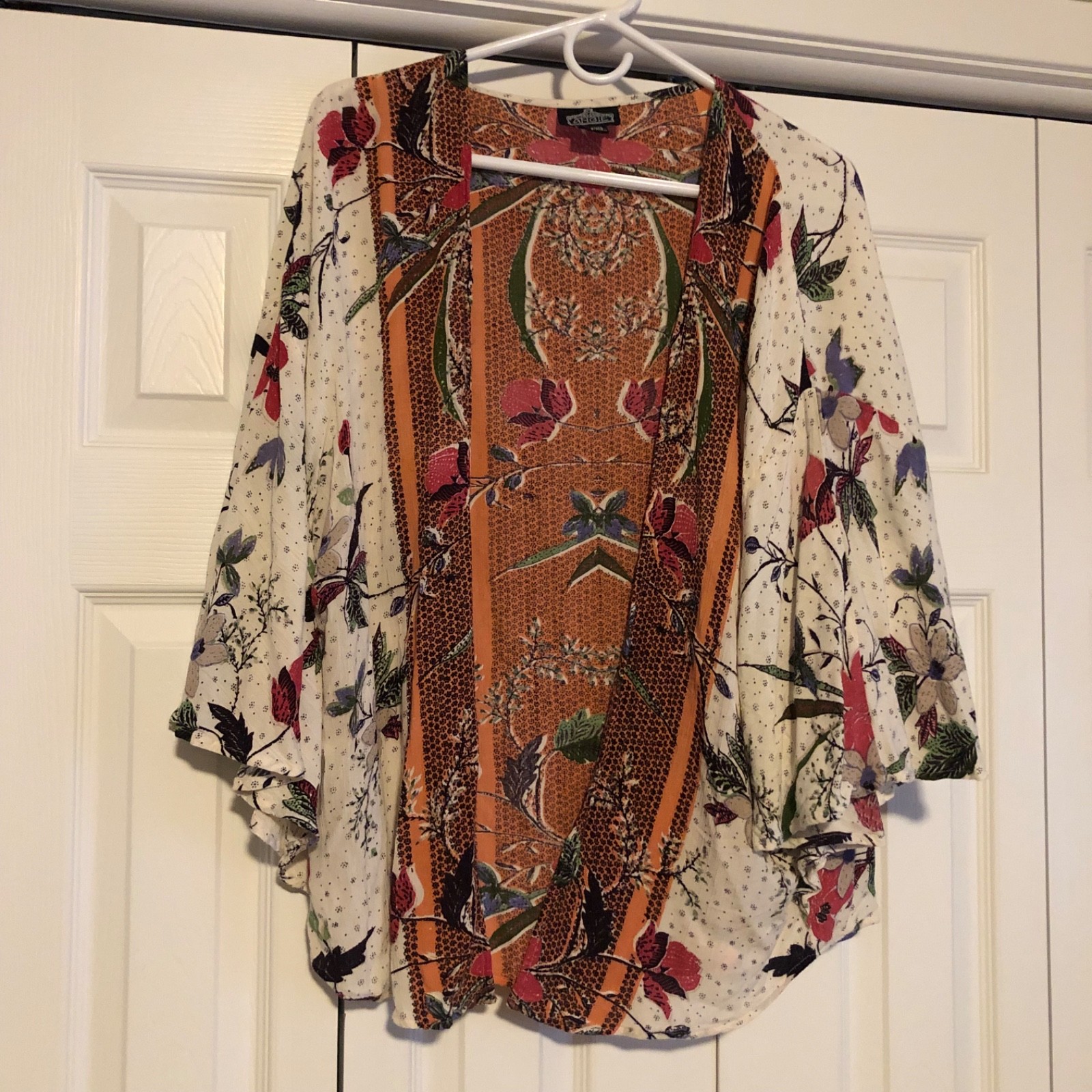 Angie Open Front Dolman Sleeve Floral Kimono Women’s Size Medium Boho Festival