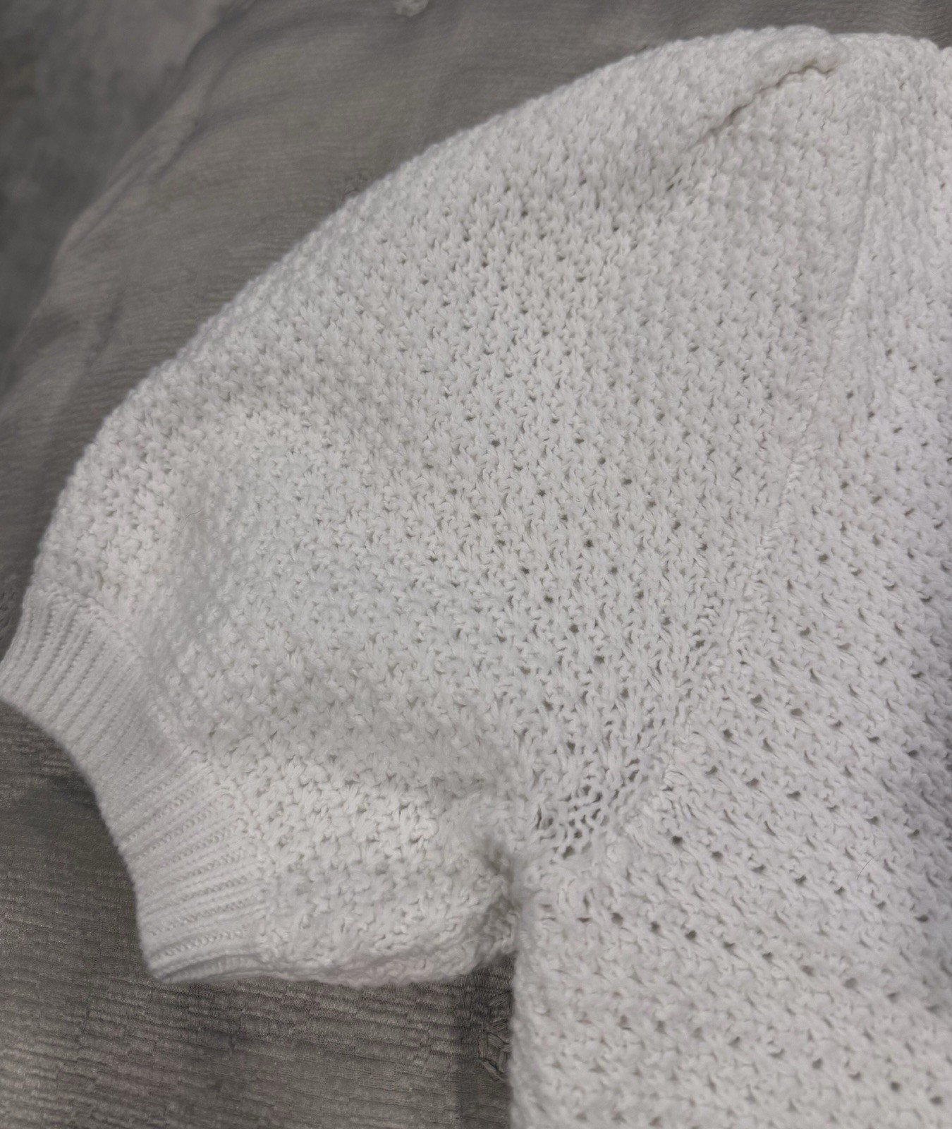 Splendid White Open-Knit Tie-Front Puff Sleeve V-Neck Cardigan Sweater S