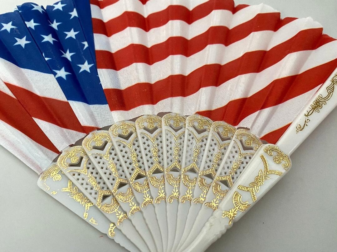 NEW 9 INCH PATRIOTIC RED, WHITE & BLUE HAND FAN PLASTIC FREE USA SHIPPING
