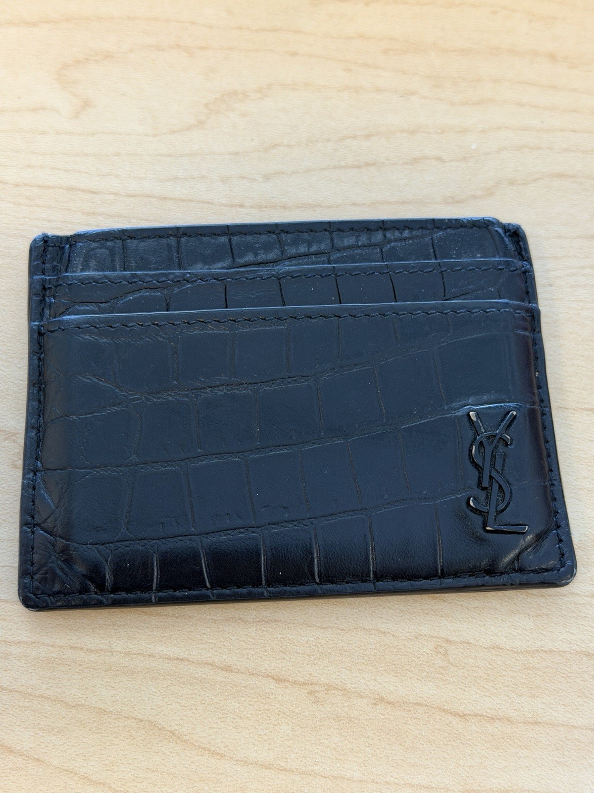 Saint Laurent Black Crocodile-Embossed Card Wallet