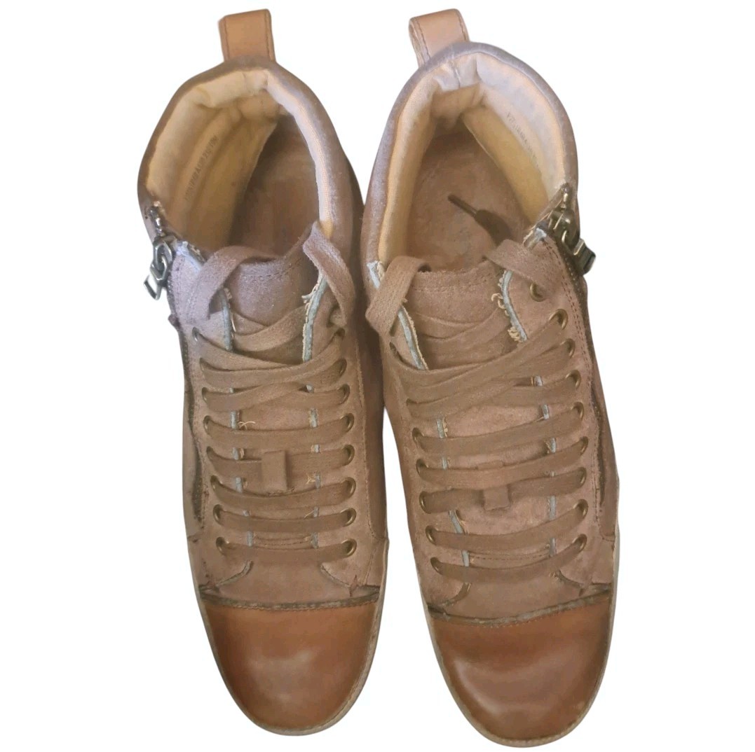 John Varvatos Star USA Men’s 10M Hi-Top brown Leather Suede Zip Sneaker Boot