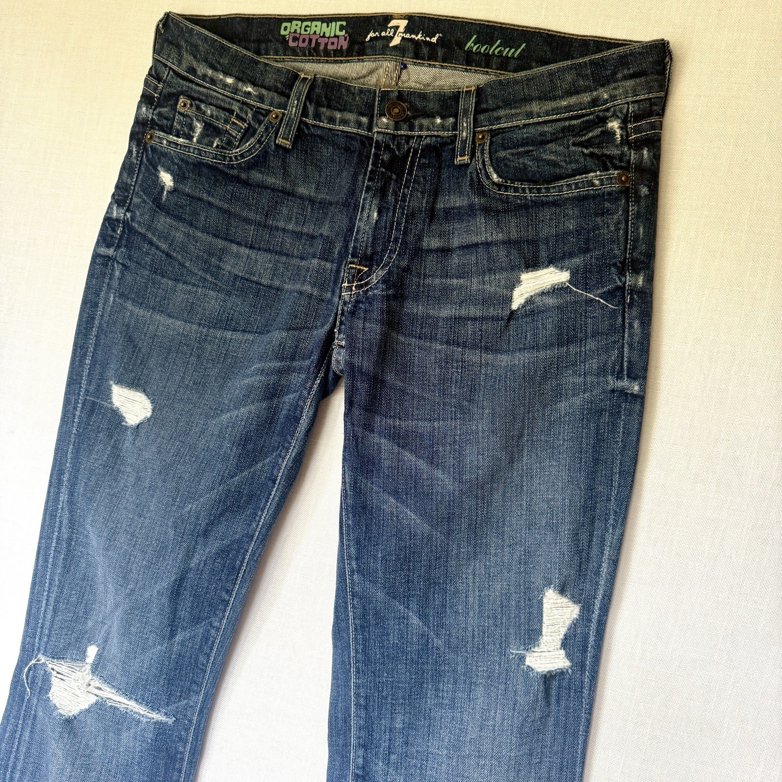 7 For All Mankind Bootcut Distressed Organic Cotton Jeans – Size 29 Low Rise