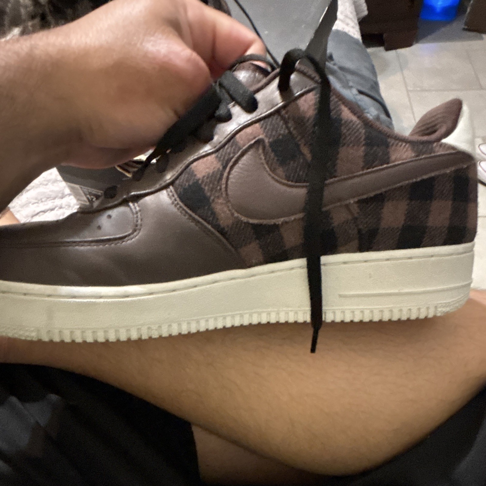 Nike Air Force 1 Premium ’07 Low Top Plaid Sneaker Brown/Black/White 315180-224