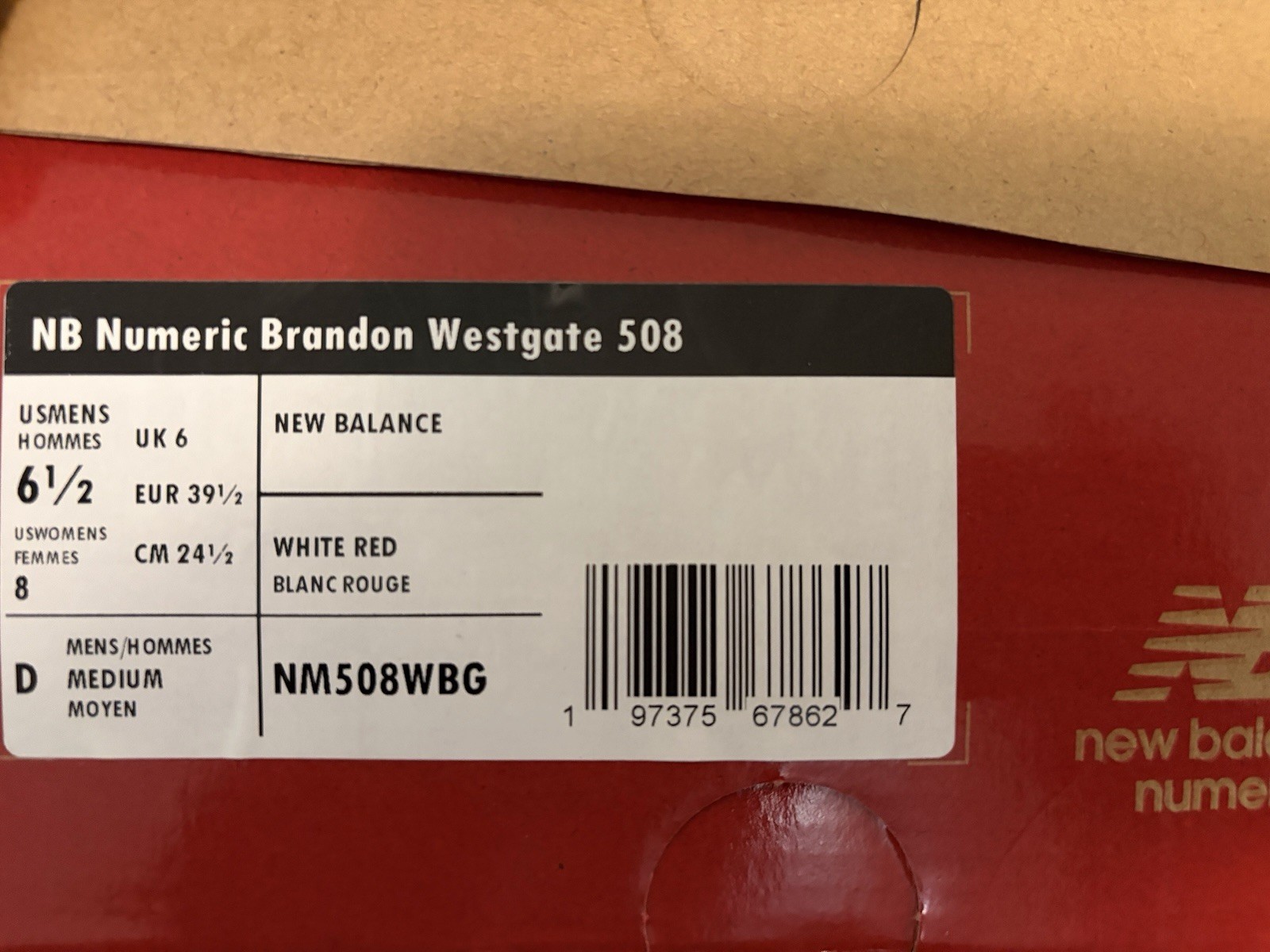 New Balance Brandon Westgate x Numeric 508 White Burgundy Gum NM508WBG 6.5M/8W