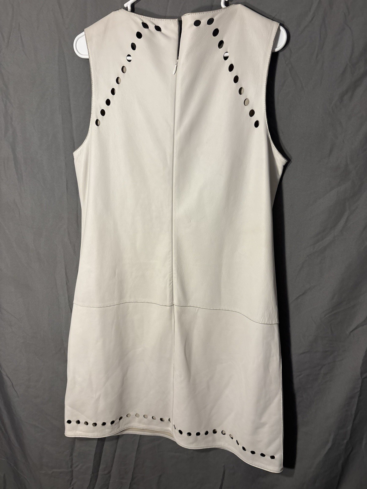 ESCADA Beige Leather Sheath Dress Cutout Sleeveless Knee Length Round Neck 40