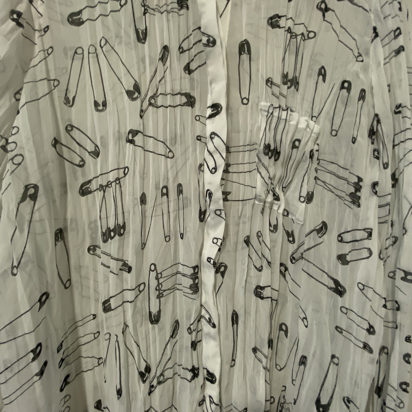 Punk Avant-Garde Women’s White Button Up w Allover Safety Pin Print Size S