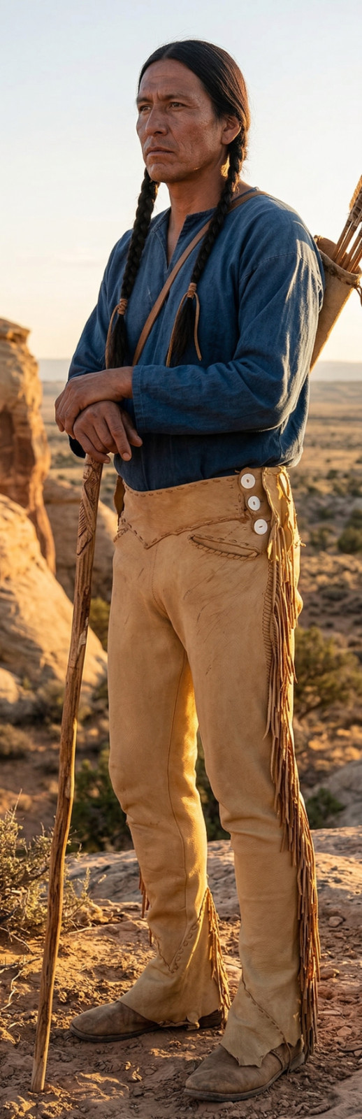 Men Native American Western Buckskin Buffalo Leather Ragged Fringe Pants
