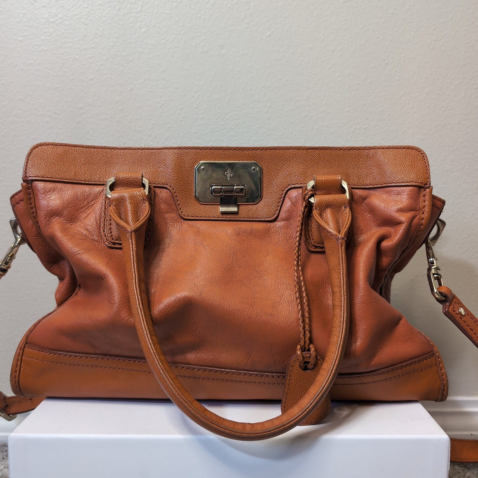 Leather Satchel Handbag Designer Orange Boho