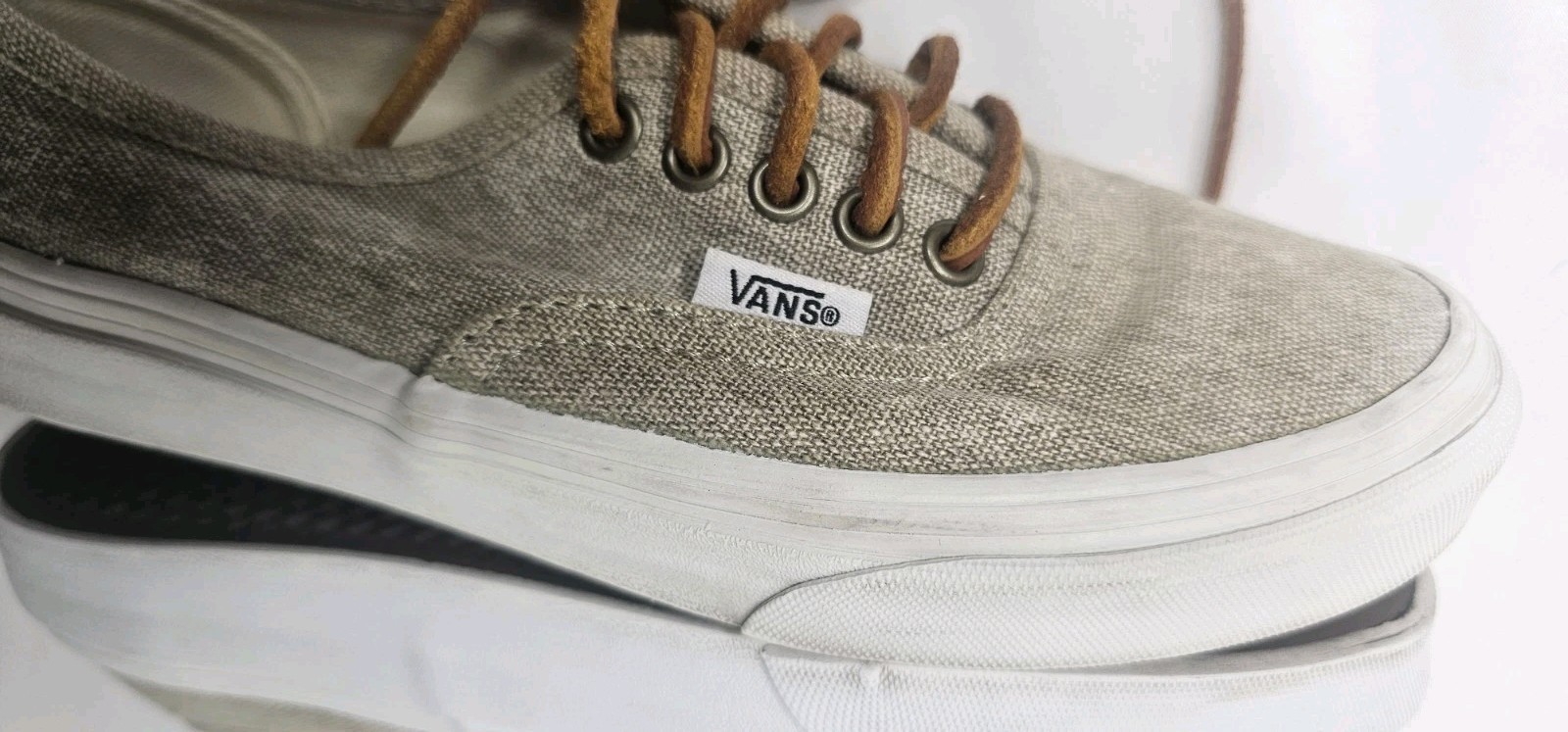 Vans Authentic Slim Washed Canvas Cream Tan Sneaker Women 5 Men 3.5 VN-0QEVC7T