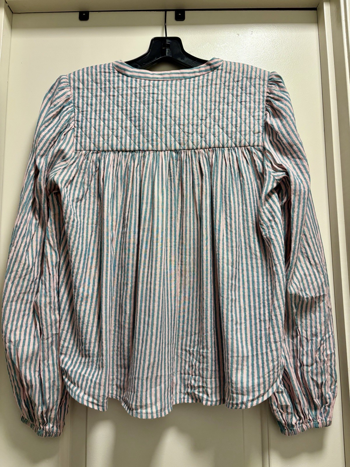 Boden Striped Metallic Quilted Shoulder Blouse Top UK 6 / US 2 Pink Teal Boho
