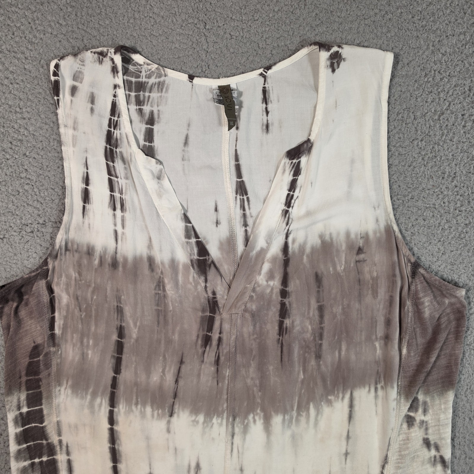 XCVI Tunic Tank Top Womens XL Brown Ombre Lightweight Lagenlook V Neck Boho Dye*