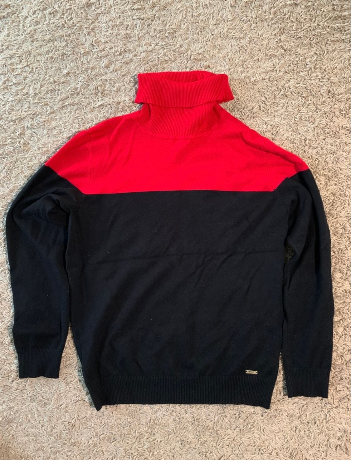 Calvin Klein Colorblock Turtleneck Sweater Red and Black