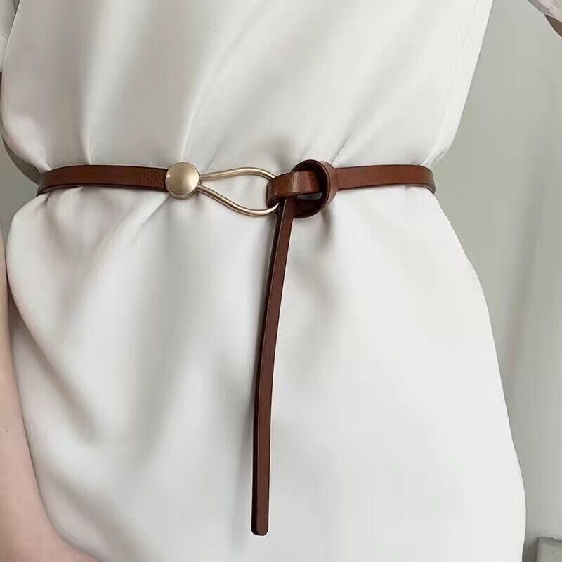 Women Ladies Skinny Dressy black White Leather Belt Tie Waistband 4 Colors