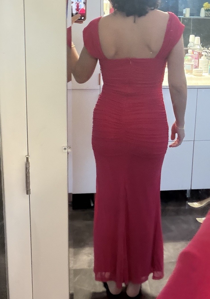 Amazon Pink Ruched Cowl Neck Sleeveless Bodycon Maxi Dress – S