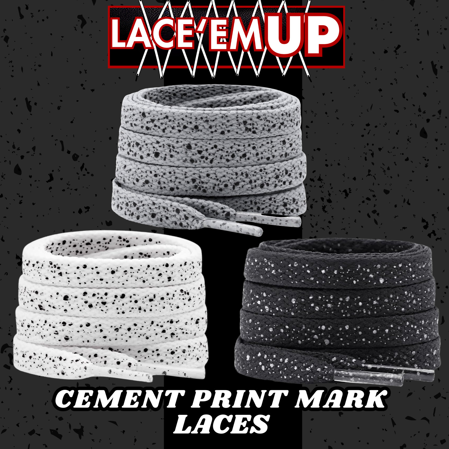 CEMENT Flat Shoe Laces Spotted Splatter Cement AJ3 AJ4 CUSTOM Tips. ELEPHANT LAC