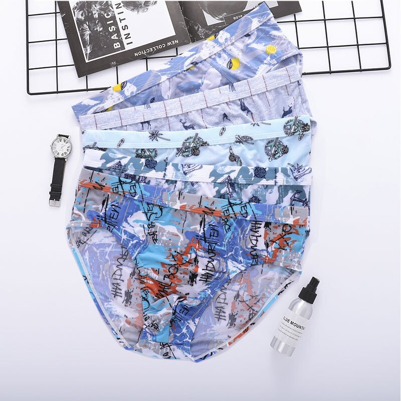 6XL Men’s Panties Ice Silk Underwear Men’s Shorts Lace Low-rise Briefs U Pouch