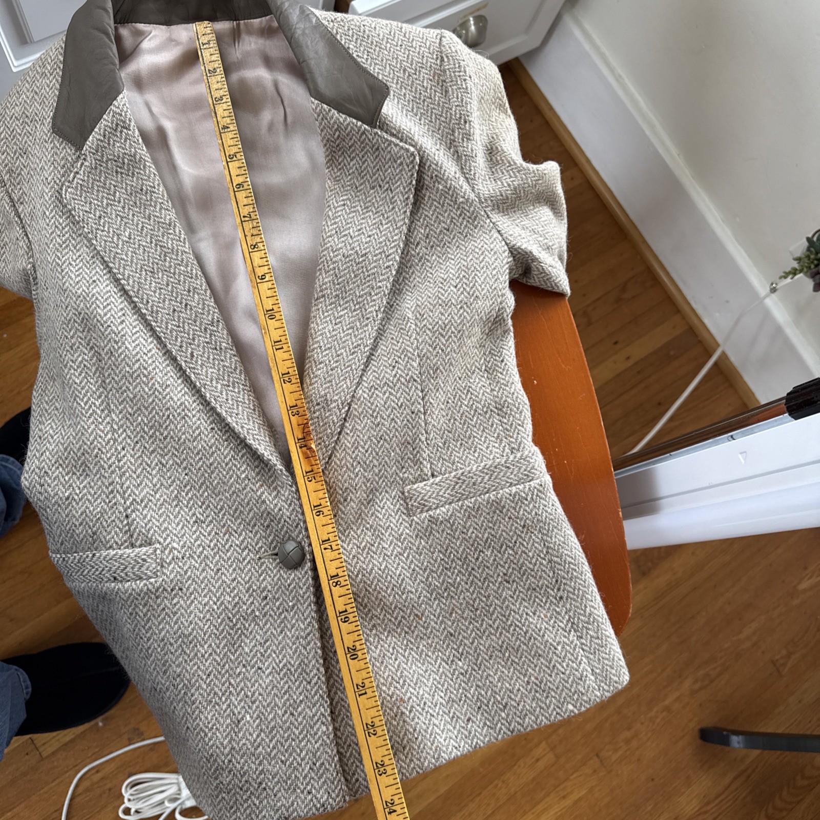 bagatelle blazer Elbow Patches TWEED Tan Brown & Gray 100% Wool 1970’s Preppy