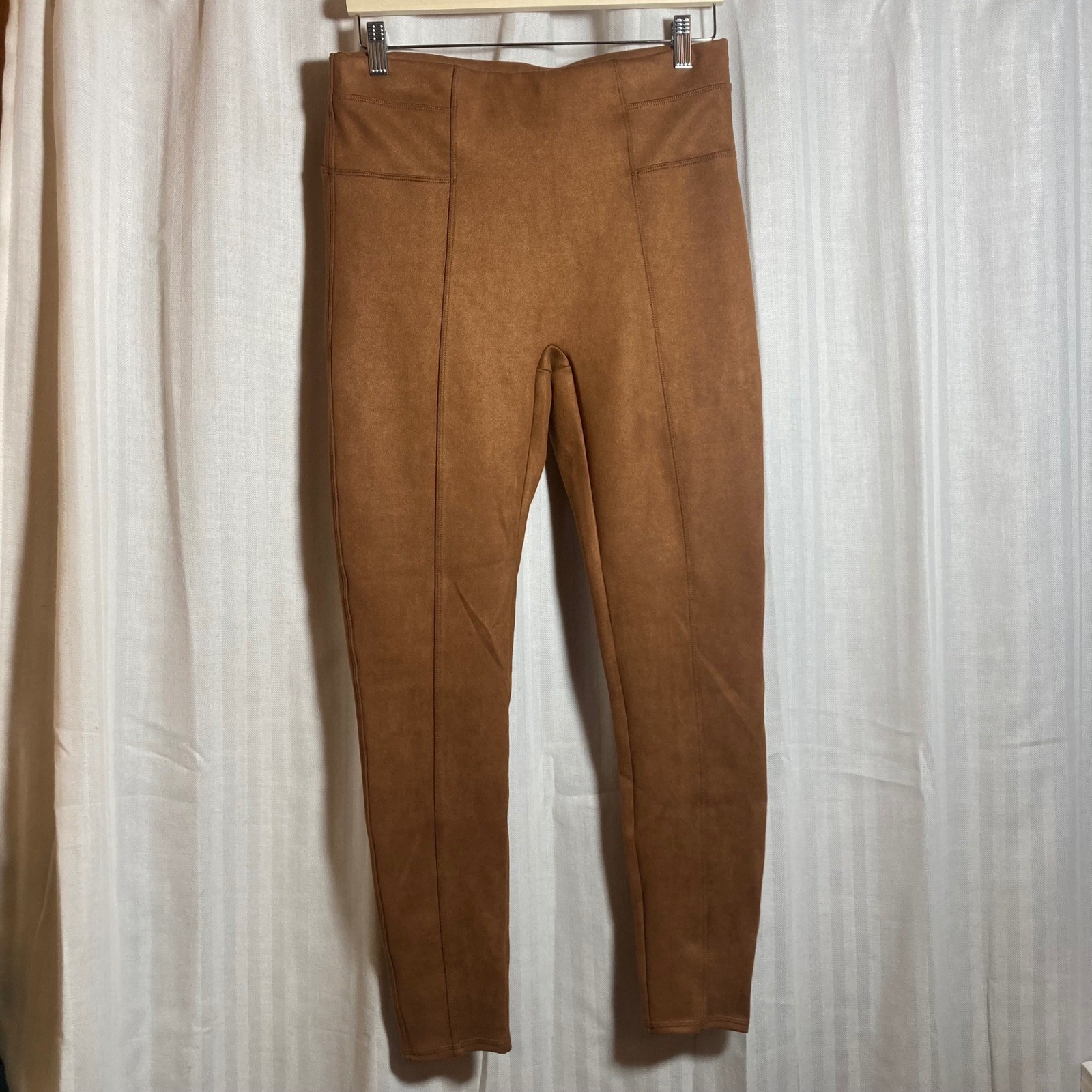Spanx Leggings Womens Large Faux Suede Pull-on High Waist Stretch Caramel Brown