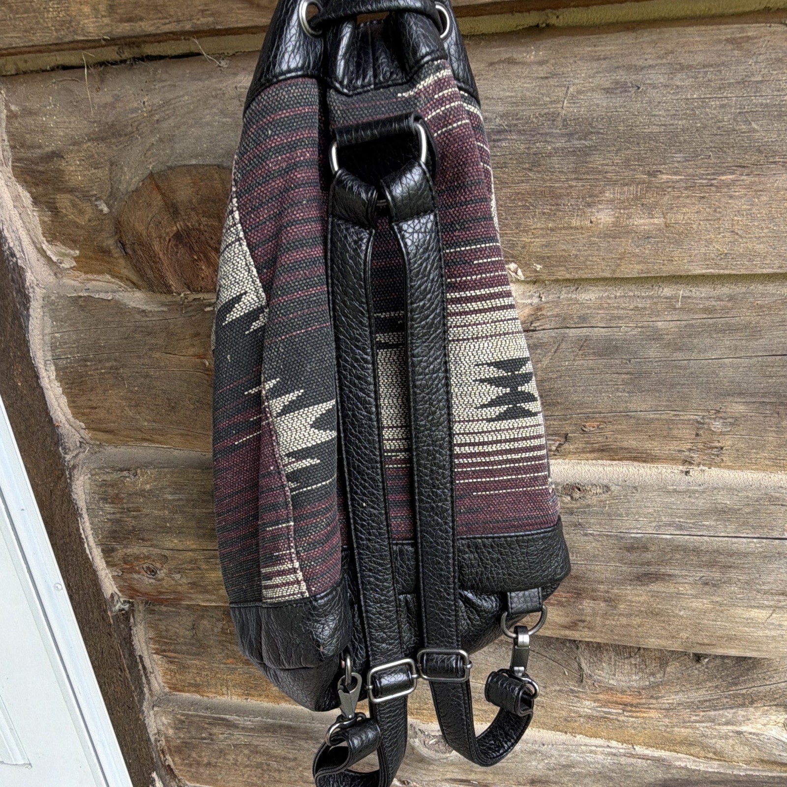 Pistil Black Multicolor Striped Bucket Backpack Drawstring Lined Inner Pockets