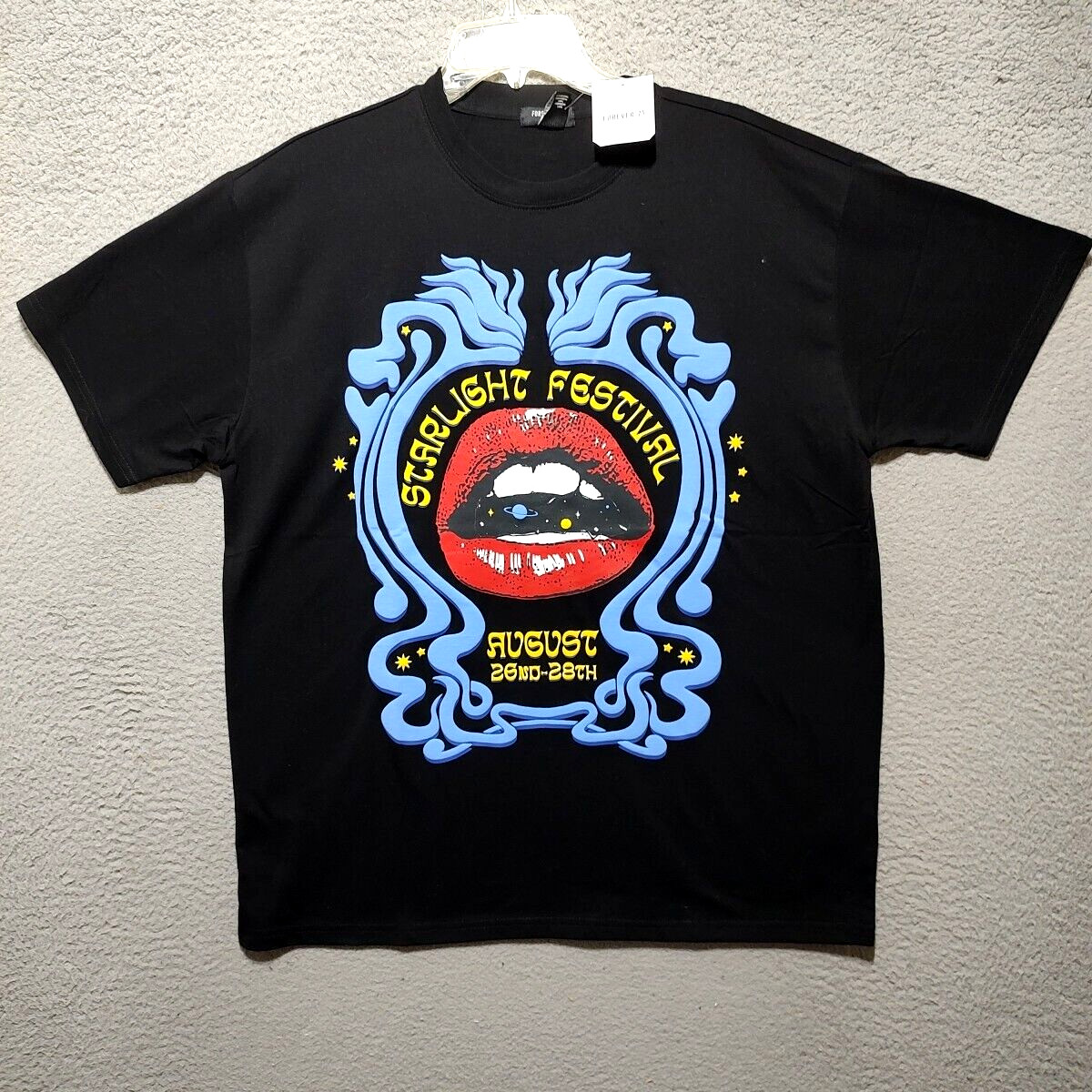 Rock & Roll Concert Shirt Adult Medium Black Embossed Starlight Festival Unisex