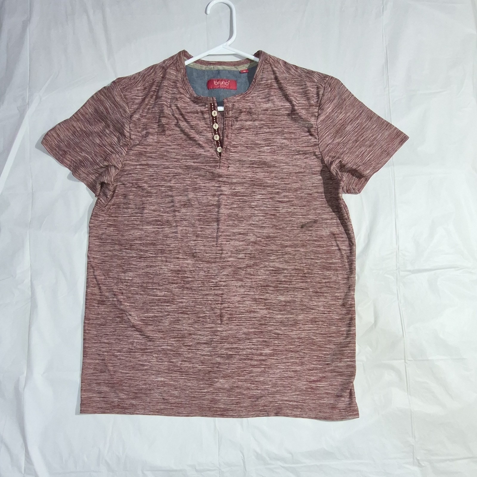 Bruno Milano Men’s M Burgundy Heather Henley Button Short Sleeve Tee