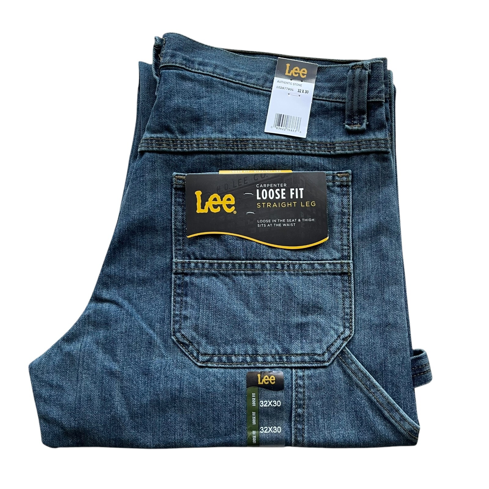Lee Men’s Dark Blue Straight Leg Loose Fit Cargo Carpenter Denim Jeans 2877931