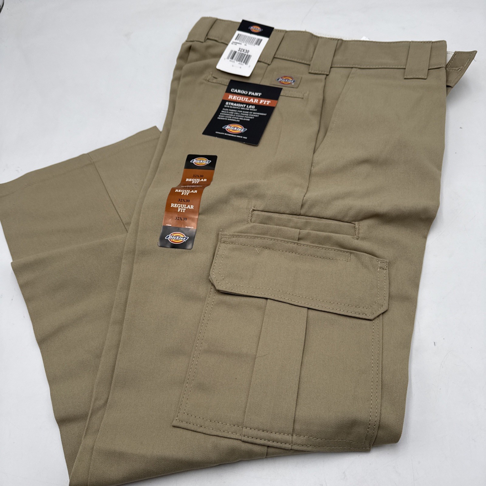 Dickies Cargo Work Pants 32 X 30 Regular Fit Flex Straight Leg Khaki Uniform