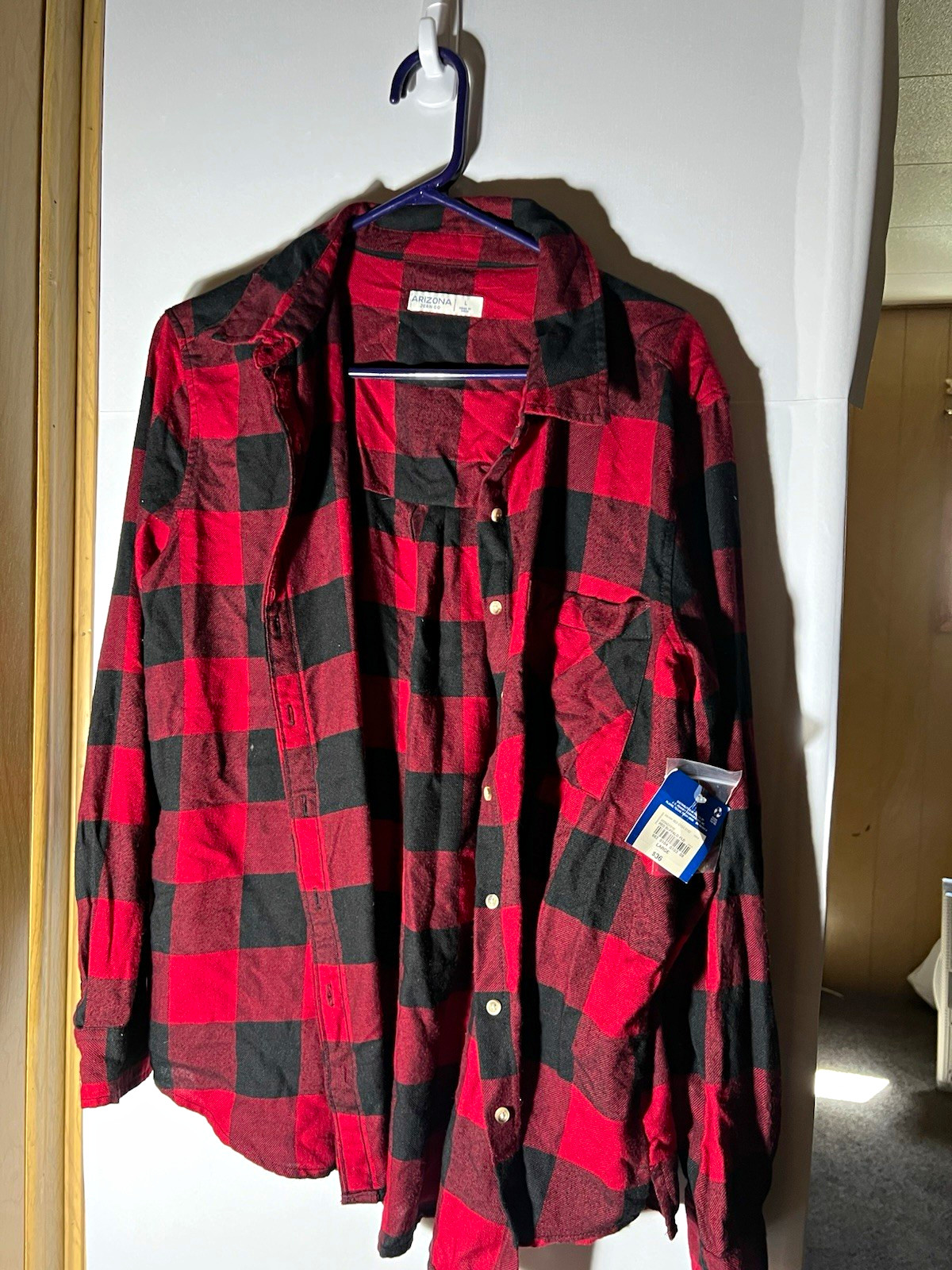Arizona Jean Co Men’s Flannel Plaid Long Sleeve Button-Up Shirt Red/Black L
