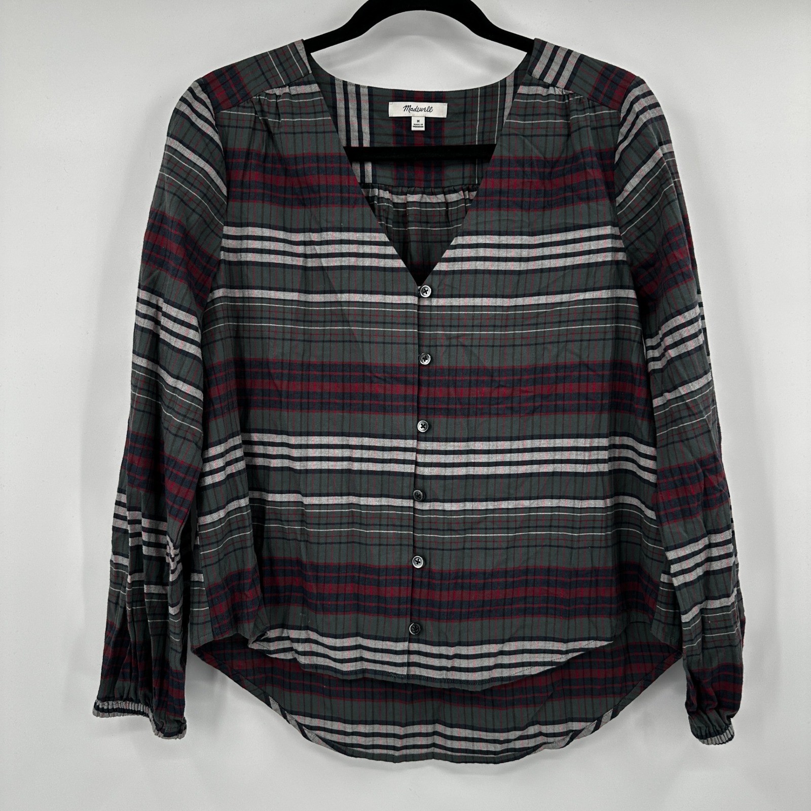 Madewell Womens Green Red Button Down Shirt Pineview Plaid Top Size Medium