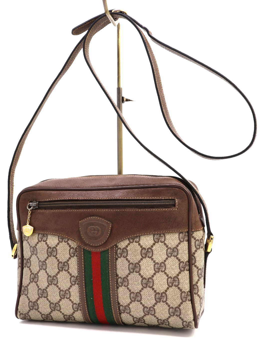 GUCCI VINTAGE Ophidia Shoulder Bag Web Stripe Logo Brown Classic Rare Authentic