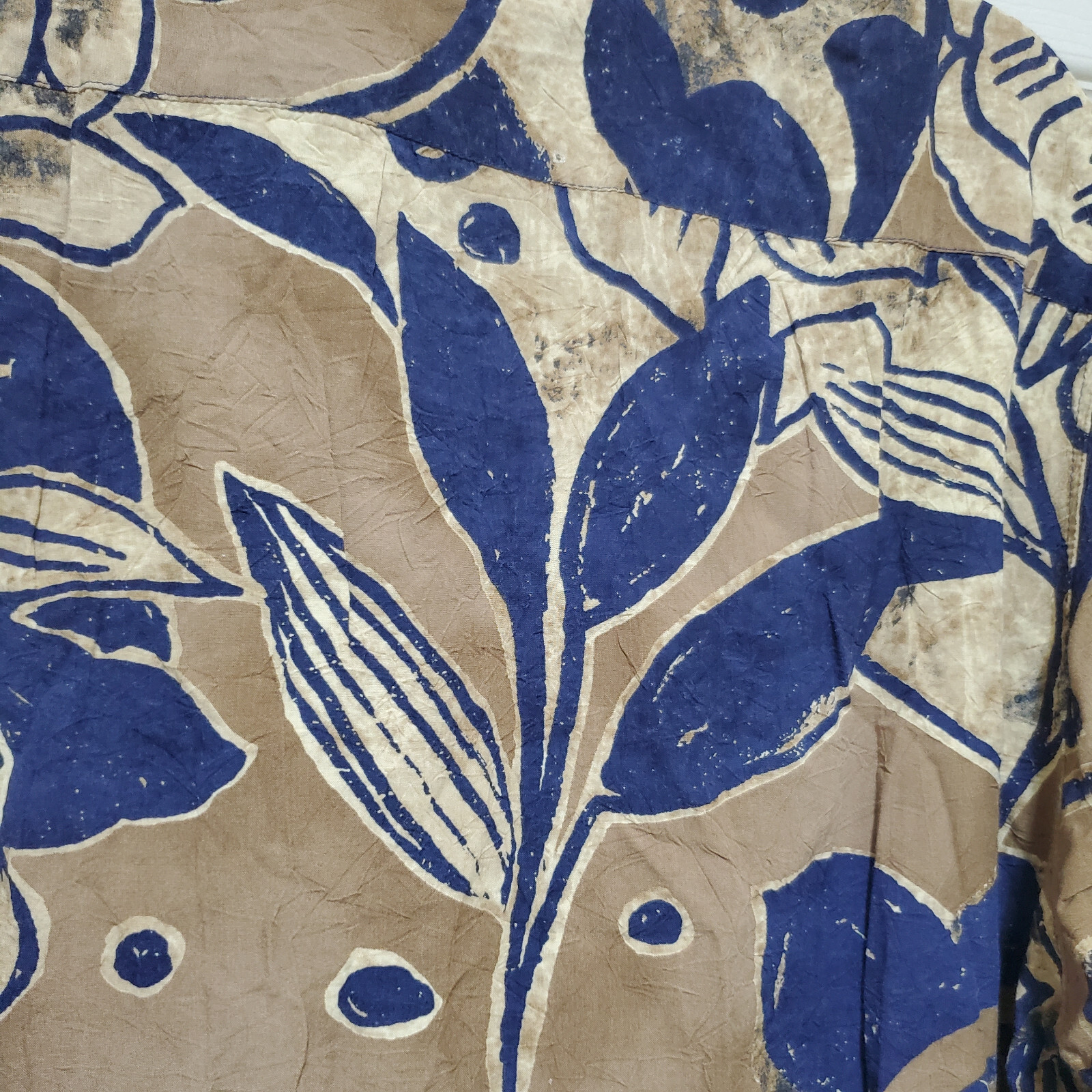 Jams World Shirt Men XL run Small Brown Blue Floral Hawaiian Lily Abstract Light