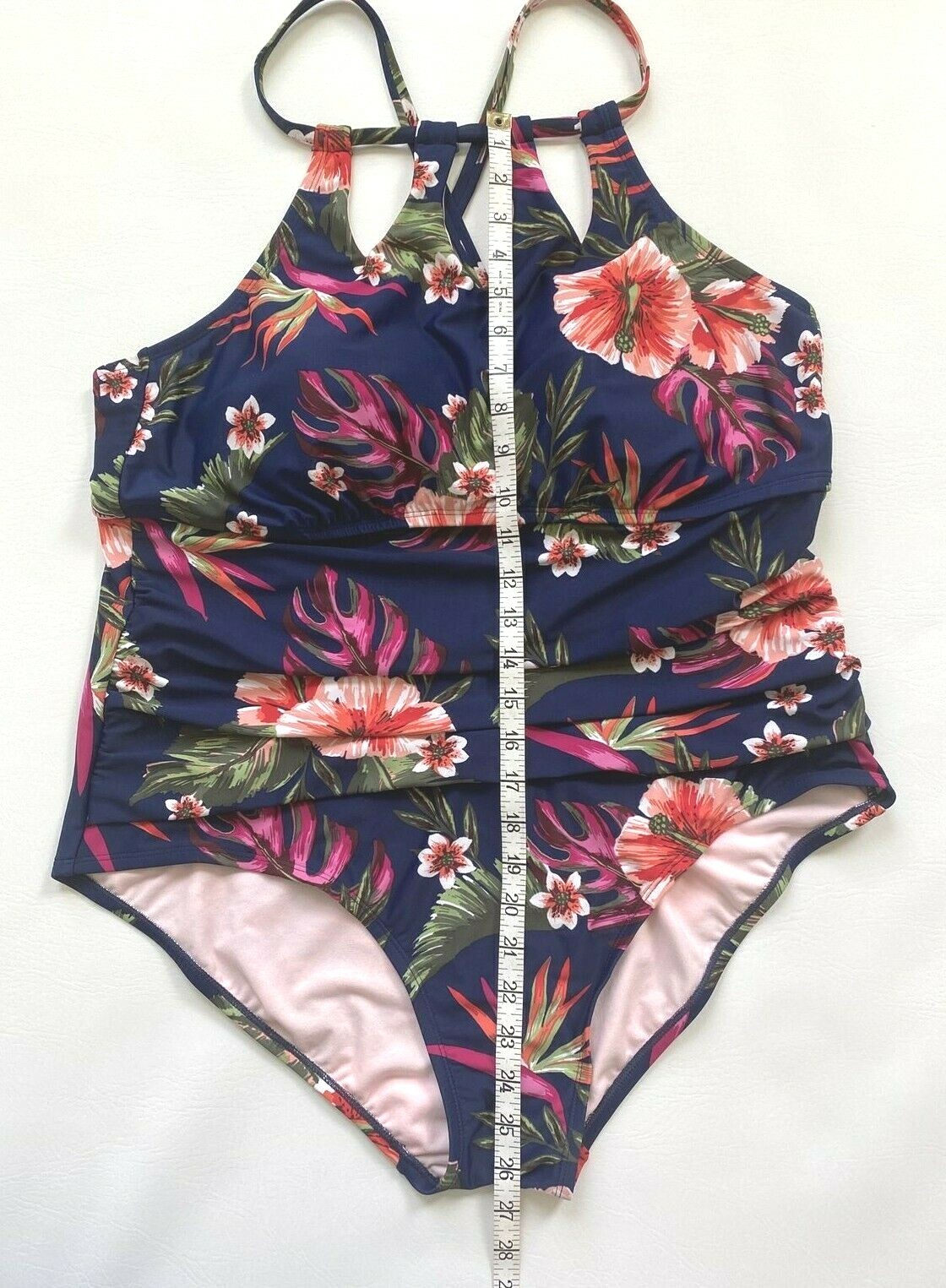 Kona Sol Womens Sz22W Swim Wear Racerback Built In Bra Wireless Adjustable Bands