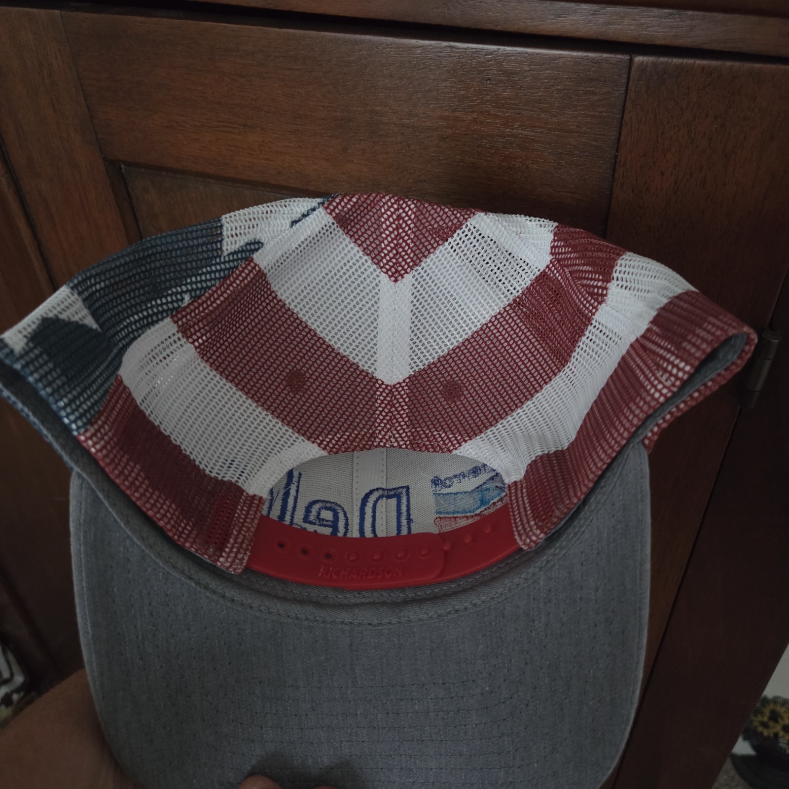 Chevron Delo Stars Stripes Red White Blue Trucker Hat Richardson 112 PM NWOT